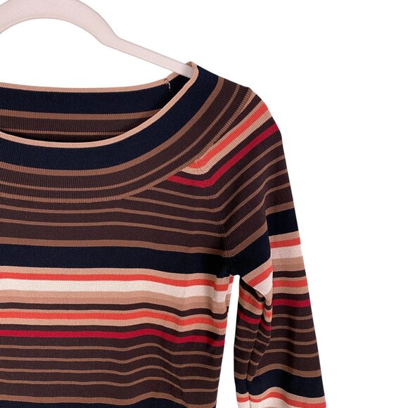 Vintage Y2K Striped Indie Grunge Knit Top Brown Retro Earth Tones 90s Stretch-M - Picture 4 of 9